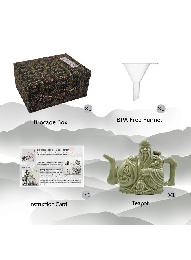 LURRIER Assassins Teapot, Handmade Chinese Ceramic Tea Kettle, One Pot Three Drinks,Two Chambers Kettle, Drink Dispenser, Magic Trick Kettle with Gift Box,16 oz(Green) - Image 2